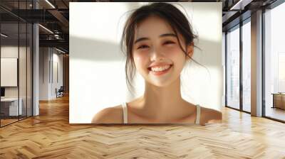 Beautiful young Asian woman smiling and happy created with Generative AI Wall mural