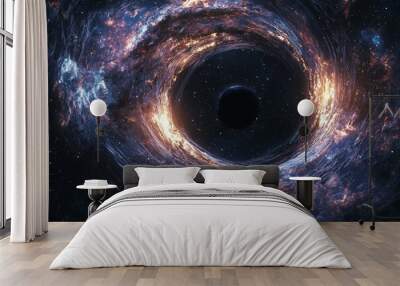 Black hole in space illustration created with Generative AI Wall mural