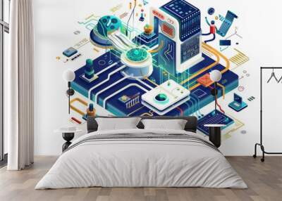 Conceptual Technology Flat Illustration created with Generative AI Wall mural