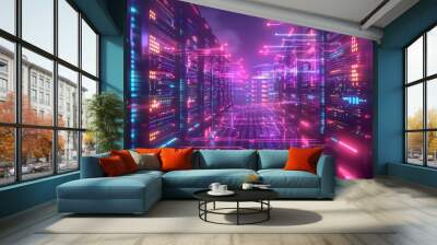 Cyber Security Data Transfer illustration created with Generative AI Wall mural