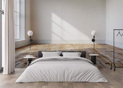 Empty bedroom interior background wooden floor created with Generative AI Wall mural