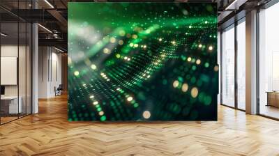 Green dark binary code data streaming background created with Generative AI Wall mural