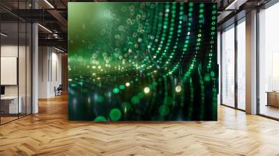 Green dark binary code data streaming background created with Generative AI Wall mural