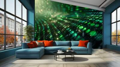 Green dark binary code data streaming background created with Generative AI Wall mural