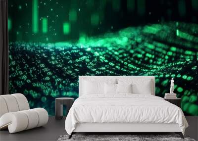 Green Dark Binary Code with Data Streaming Background created with Generative AI Wall mural