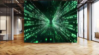 Green Dark Binary Code with Data Streaming Background created with Generative AI Wall mural