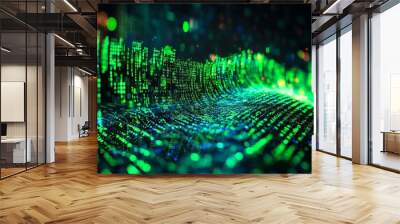 Green Dark Binary Code with Data Streaming Background created with Generative AI Wall mural