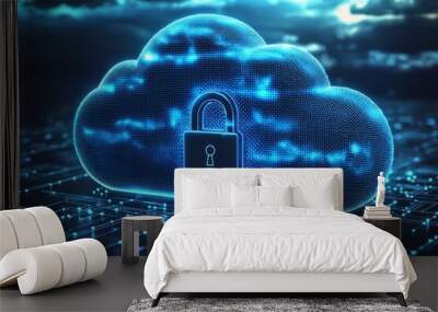 Illustration of Cloud Security Services Technology created with Generative AI Wall mural