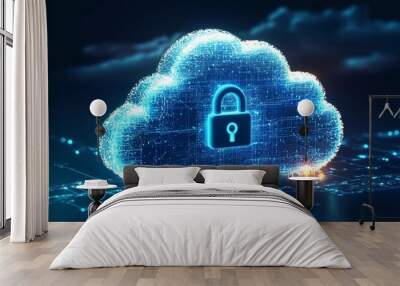 Illustration of Cloud Security Services Technology created with Generative AI Wall mural