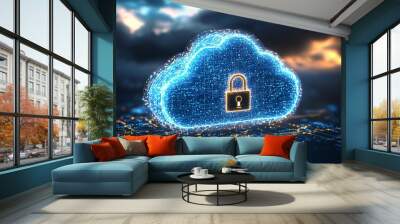 Illustration of Cloud Security Services Technology created with Generative AI Wall mural