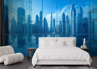 Modern city skyline with skyscrappers and reflection created with Generative AI Wall mural