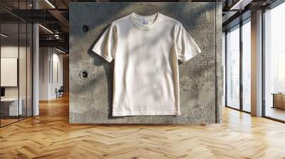 Simple Tshirt Flatlay mockup in beige background created with generative AI Wall mural