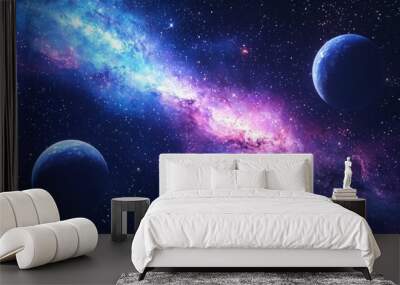 Space cosmic illustration with planets scene created with Generative AI Wall mural