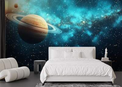 Space cosmic illustration with planets scene created with Generative AI Wall mural