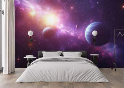 Space cosmic illustration with planets scene created with Generative AI Wall mural