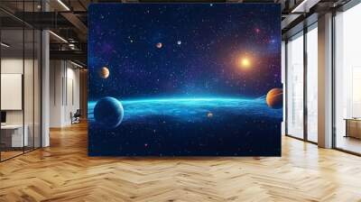 Space cosmic illustration with planets scene created with Generative AI Wall mural