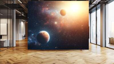 Space cosmic illustration with planets scene created with Generative AI Wall mural