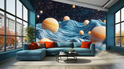 Space cosmic illustration with planets scene created with Generative AI Wall mural