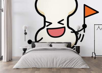 Vector Illustration of Bone Character with cute face and simple body line drawing Wall mural