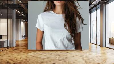 White tshirt mockup on woman model created with Generative AI Wall mural