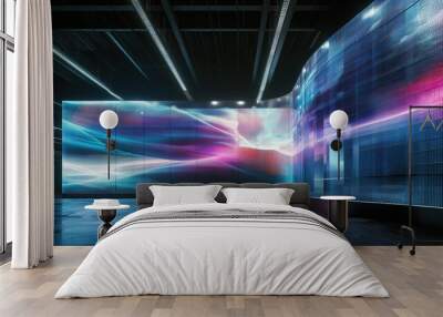 Selling image for business, advertising, identity, logos and text. A beautiful background for placing services, objects, goods, projects and people. A room with a curved screen and dynamic abstraction Wall mural