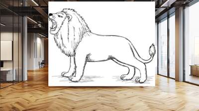 Lion sketch wild animal, hand drawn vector illustration. African jungle lion in pencil sketch and line hatching, savanna wildlife and zoo animal monochrome engraving Wall mural