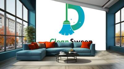 D letter with broom design logo template illustration. Wall mural