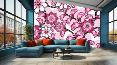 Seamless pattern with floral vector Illustration, Indonesian batik motif Wall mural