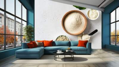 Different powder protein with scoop in plates Wall mural