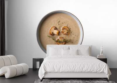 Mushroom soup close up with ingredient on transparent background, top view, copy space Wall mural