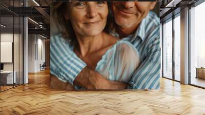  Closeup of a happy senior woman hugging her husband at home, couple  Wall mural