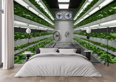 A modern automated farm for growing plants and vegetables with a hydroponic system. 3d illustration Wall mural