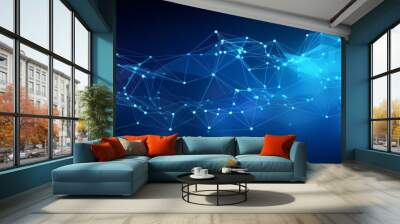 Abstract blue background. Network connection structure. Grid. Wall mural