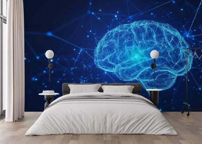 Abstract brain background with polygonal grid, blue gradient color Wall mural