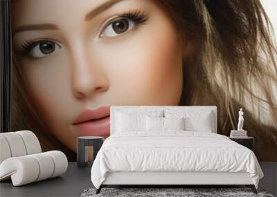 Close-up portrait of a pretty girl with sensual lips and eyes. AI Art. Wall mural