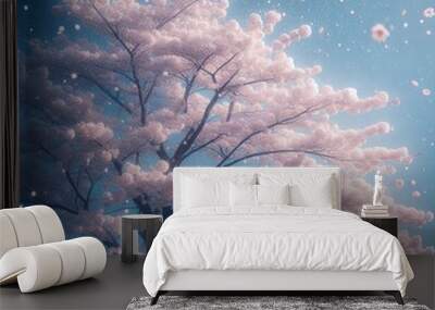 Spring blossom tree on blue sky background, retro toned Wall mural