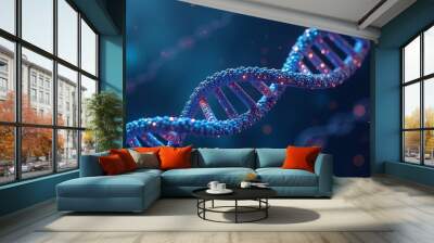 Biotechnology DNA molecule structure animation with particles, can be used to represent nucleotide genes or microscopic evolution DNA spiral Wall mural