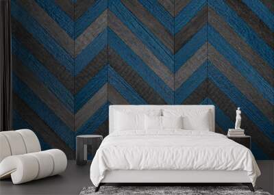 Black and blue wooden wall made of barn boards. Wood texture background. Wooden planks. Wall mural