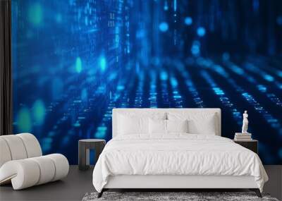 Blue digital binary data on computer screen banner Wall mural