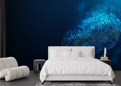 Blue shiny abstract fingerprint background banner. Symbolizing exceptionality and uniqueness. Human gender identification identity concept. Wall mural