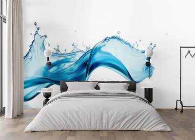 Blue water swirl splash with little bubbles on clear isolated white background, liquid flowing in form of wave Wall mural