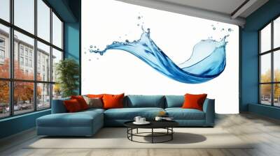 Blue water swirl splash with little bubbles on clear isolated white background, liquid flowing in form of wave Wall mural