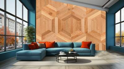 Brown wooden wall with hexagonal pattern. Light wood texture for background. Wall mural