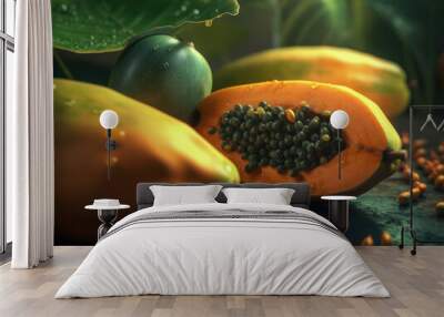 Beautiful organic background of freshly picked papaya created with Generative AI technology Wall mural