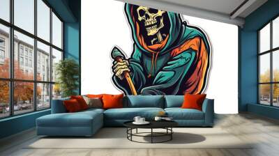 Cartoon style death mage with staff sticker, badge design Wall mural