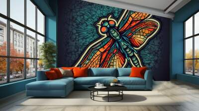 Cartoon style dragonfly sticker, badge design Wall mural