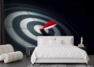 Dark gray arrow hit the center of white target or goal of success  Wall mural