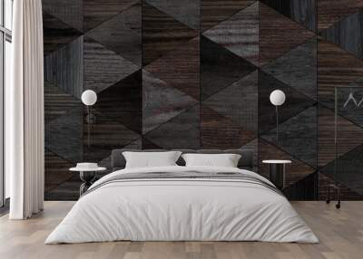 Dark wooden wall with geometric pattern. Wall mural