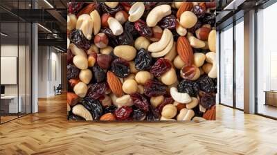 Different nuts mix with dried fruit texture background. Wall mural