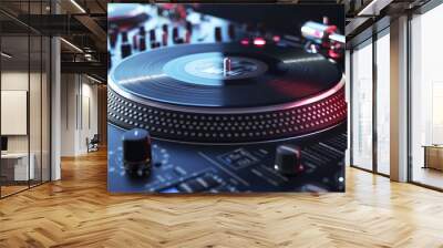 Dj mixer at nightclub. Laser light show is on the background Wall mural